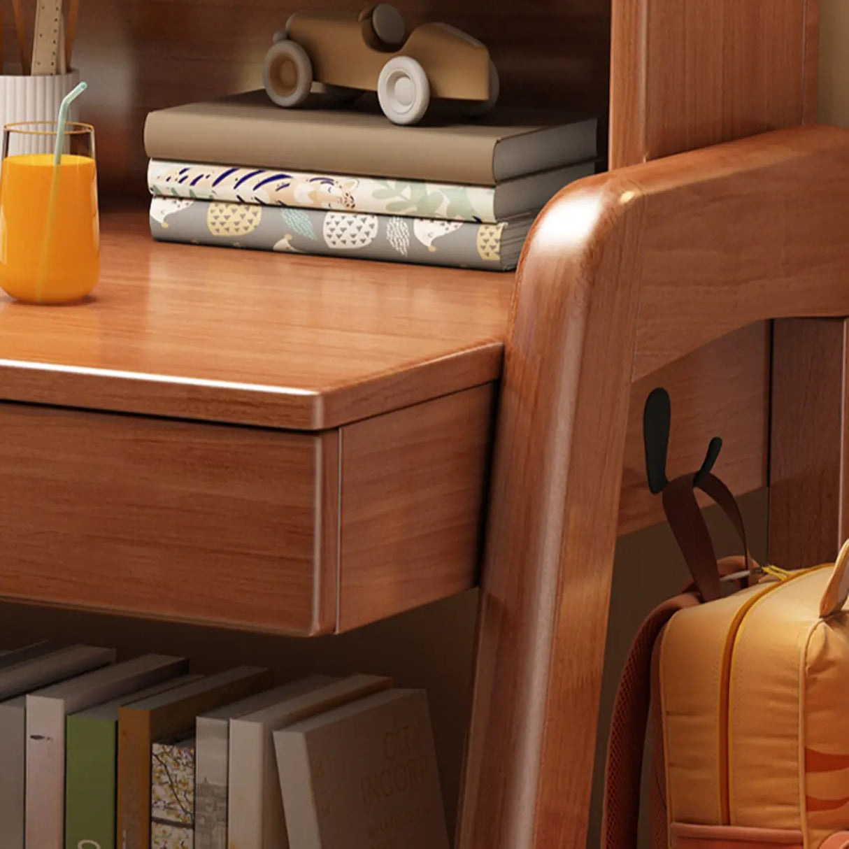 Wooden Kids Study Desk with Hutch and Storage Shelves Image - 11