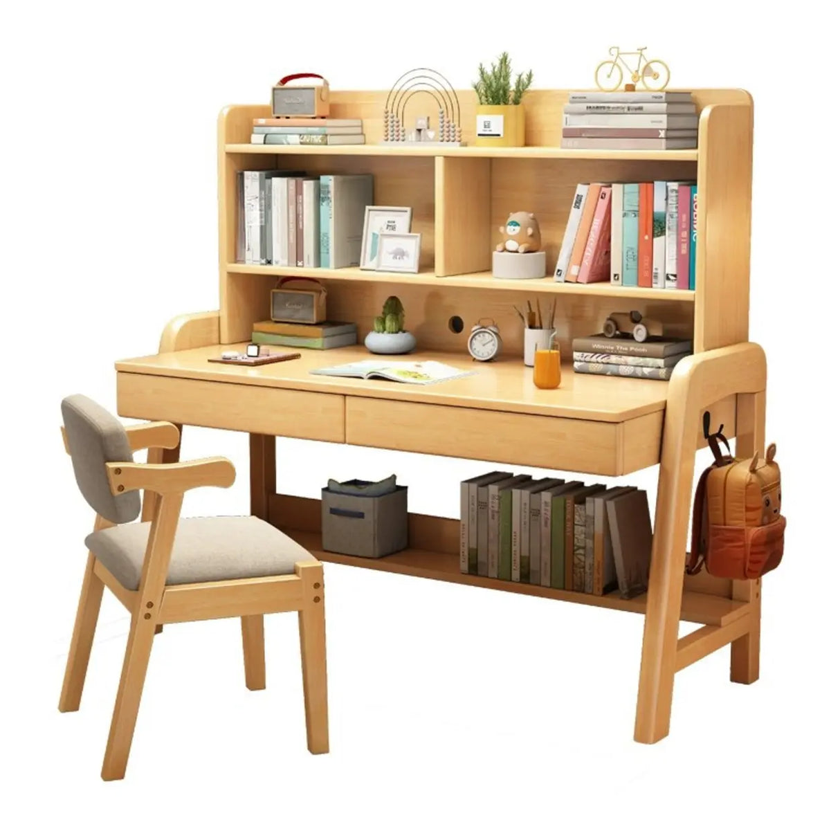 Wooden Kids Study Desk with Hutch and Storage Shelves Image - 2