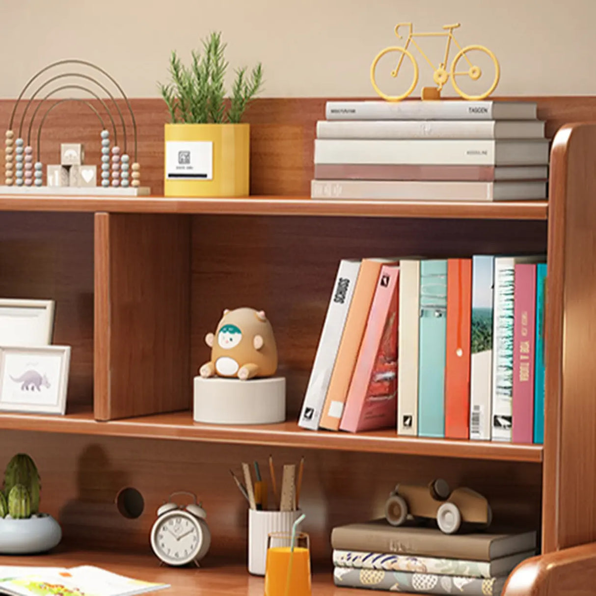 Wooden Kids Study Desk with Hutch and Storage Shelves Image - 8