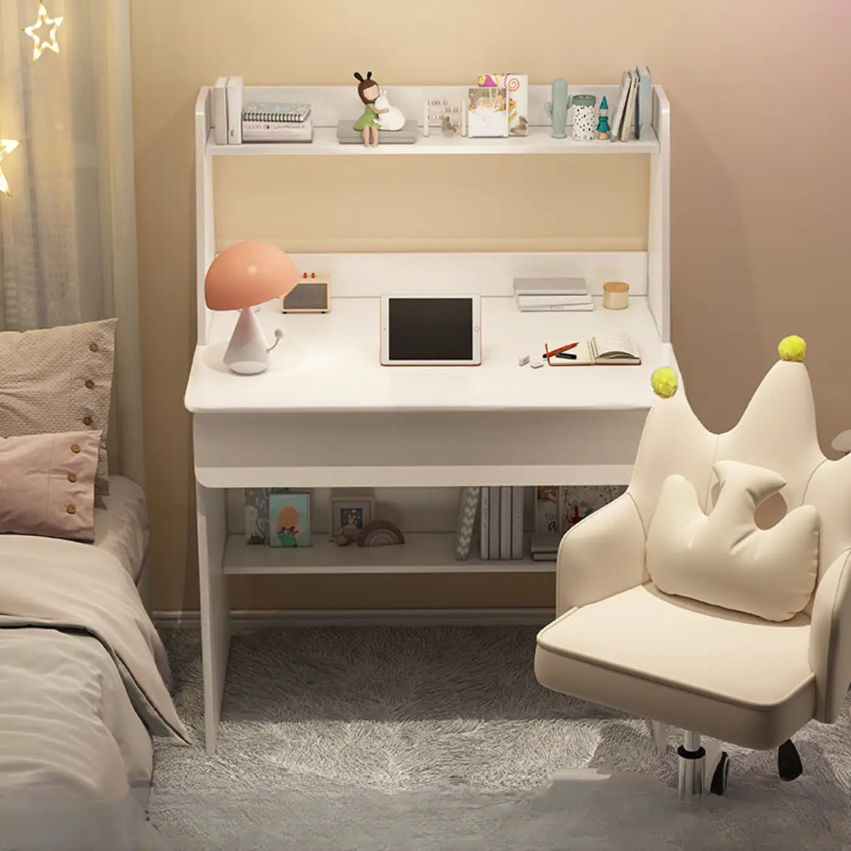 Wooden Kids Writing Desk with Shelves and Hutch Image - 12