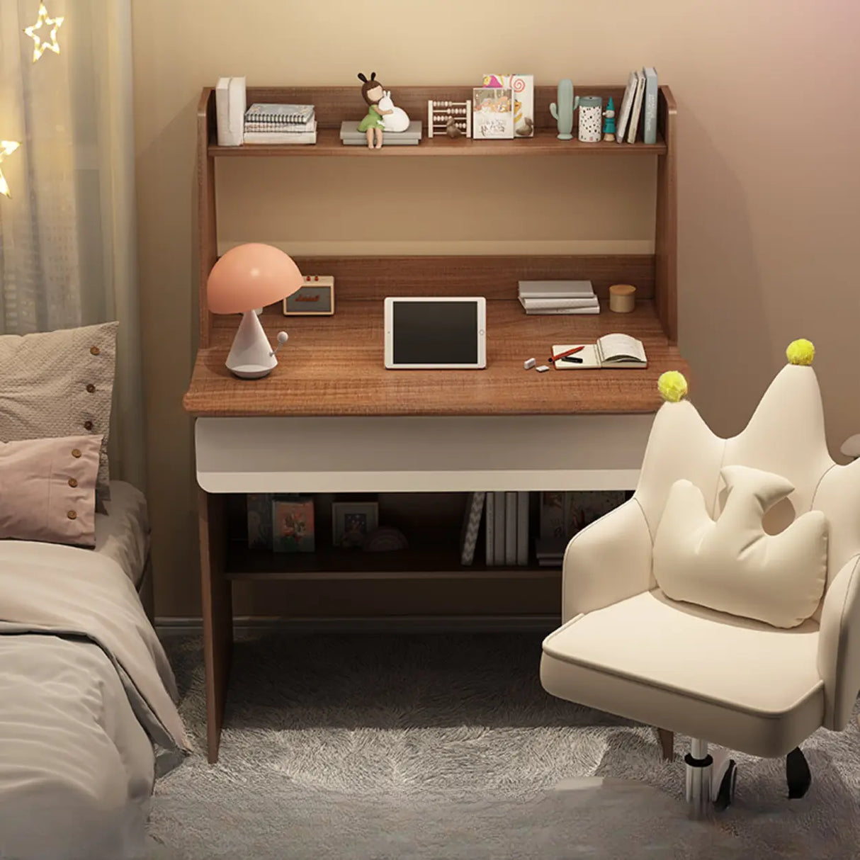 Wooden Kids Writing Desk with Shelves and Hutch Image - 14