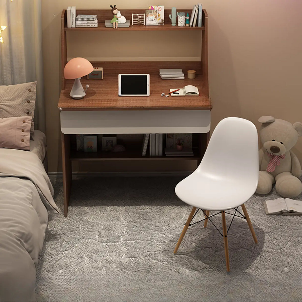 Wooden Kids Writing Desk with Shelves and Hutch Image - 17