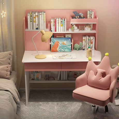 Wooden Kids Writing Desk with Shelves and Hutch Image - 2