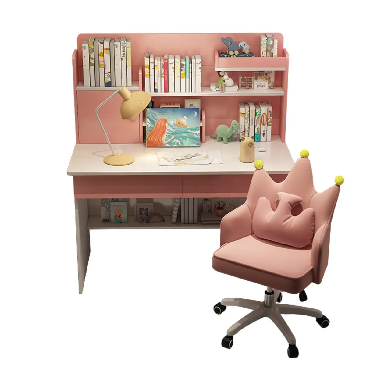 Wooden Kids Writing Desk with Shelves and Hutch Image - 5