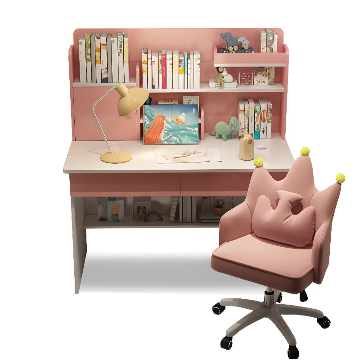 Wooden Kids Writing Desk with Shelves and Hutch Image - 8