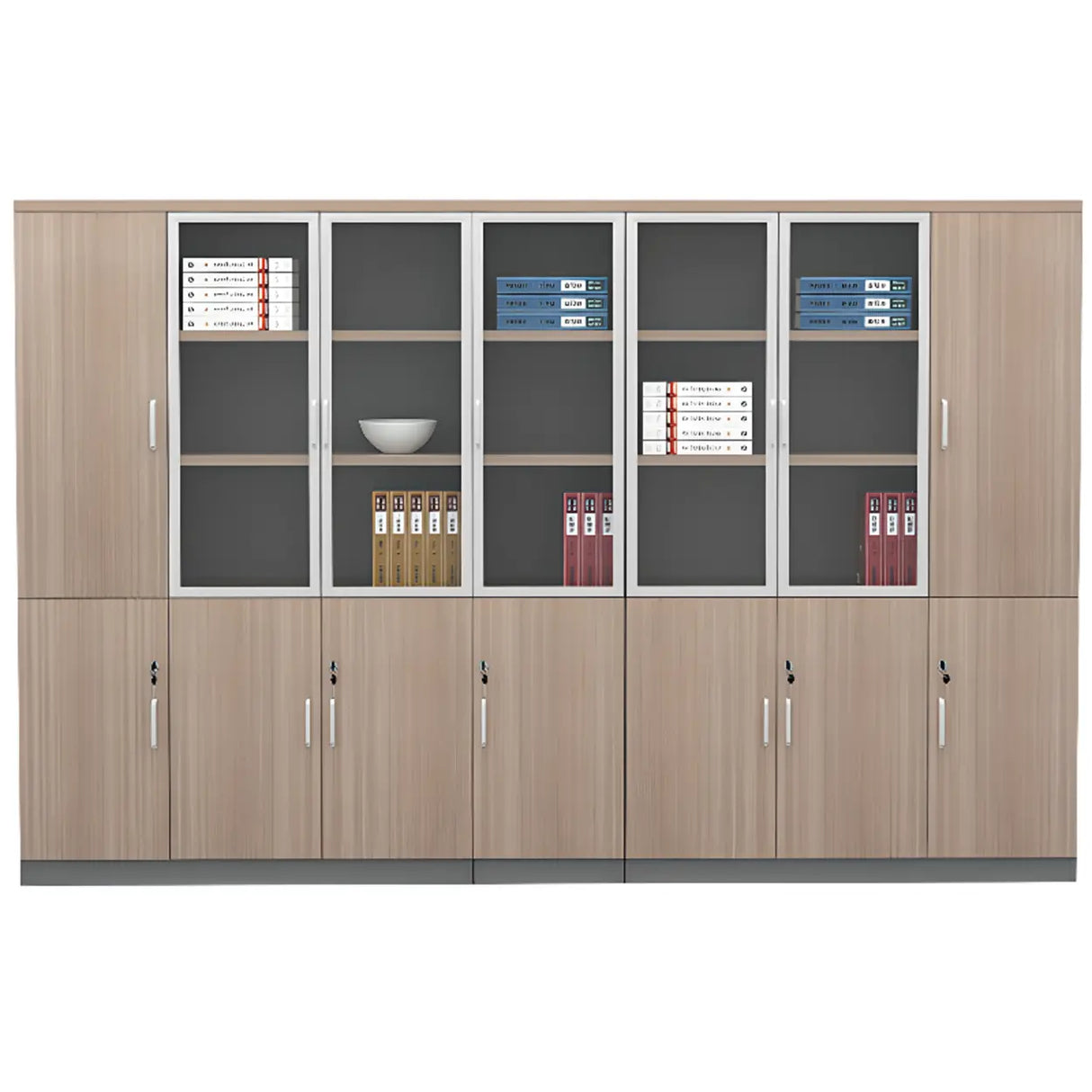 Wooden Natural Finish Vertical Filing Cabinet with Locks Image - 11