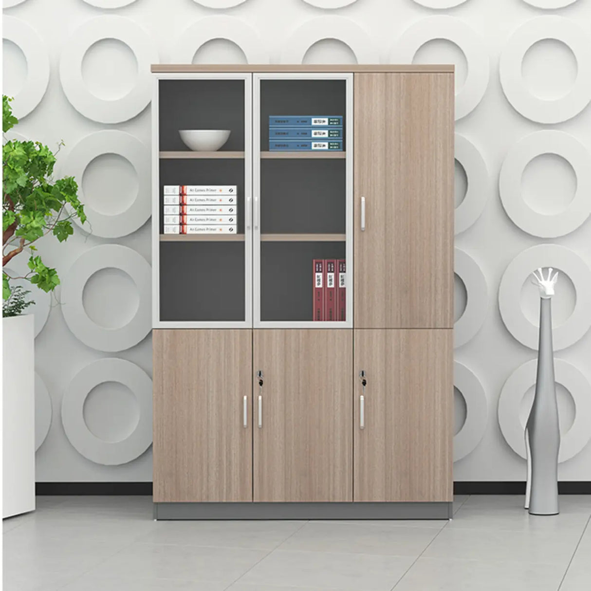 Wooden Natural Finish Vertical Filing Cabinet with Locks Image - 1