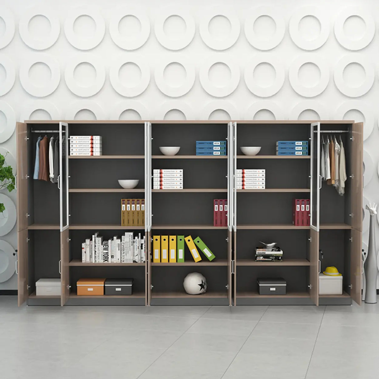 Wooden Natural Finish Vertical Filing Cabinet with Locks Image - 4