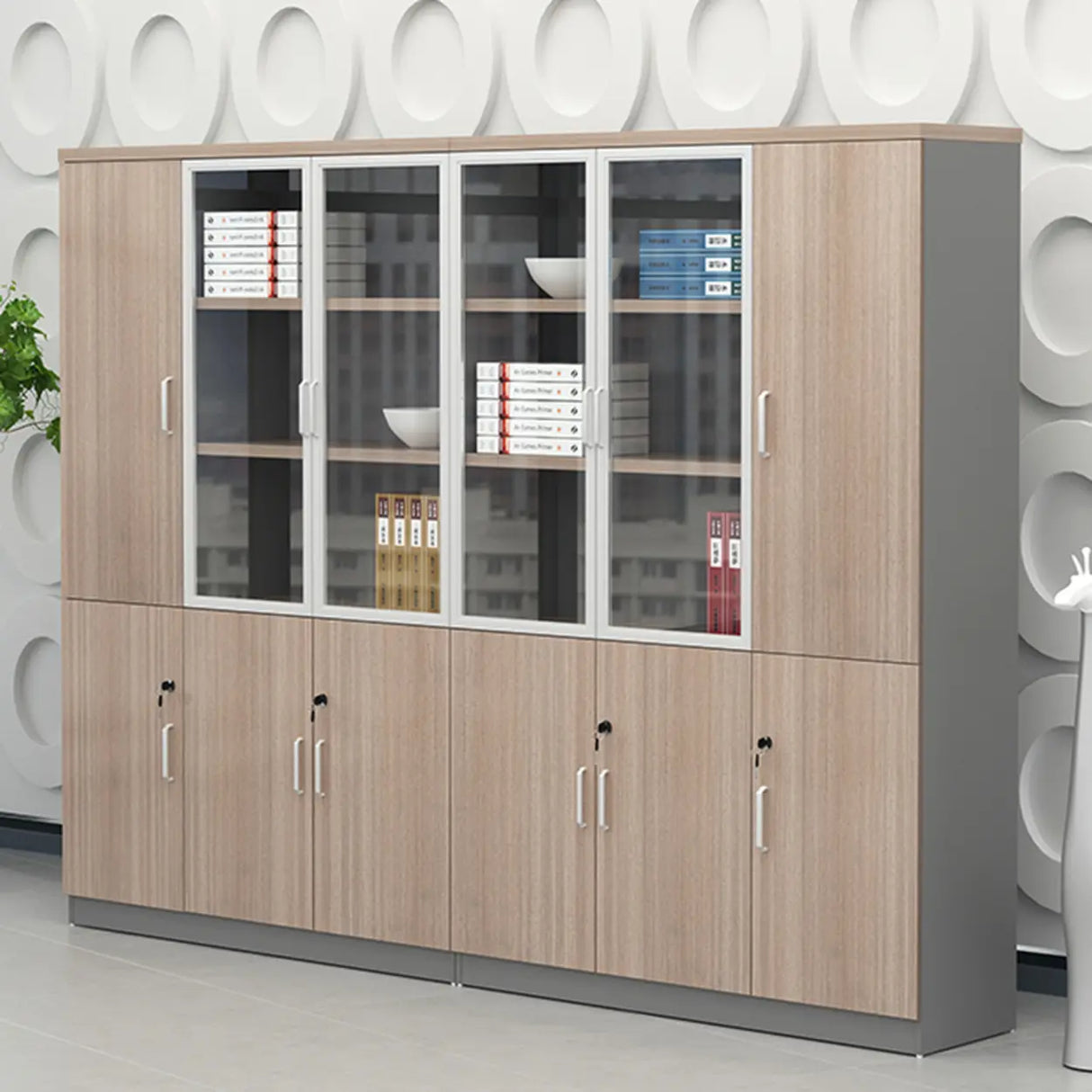 Wooden Natural Finish Vertical Filing Cabinet with Locks Image - 6