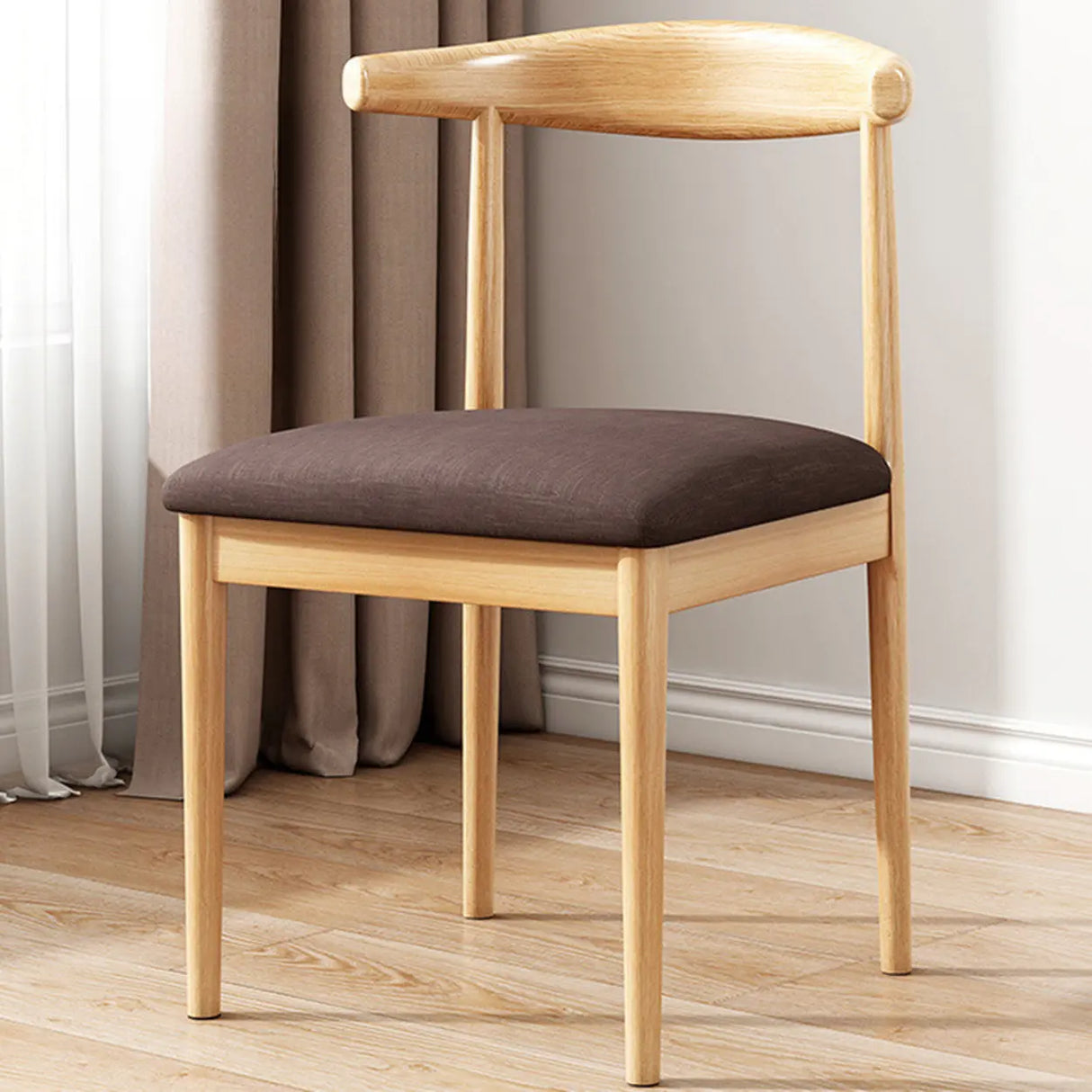 Wooden Open Back Faux Leather Upholstered Dining Chair Image - 5