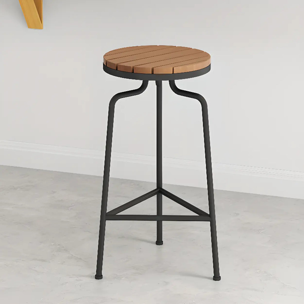 Wooden Round Backless Bar Stool with Iron Tripod Base Image - 4