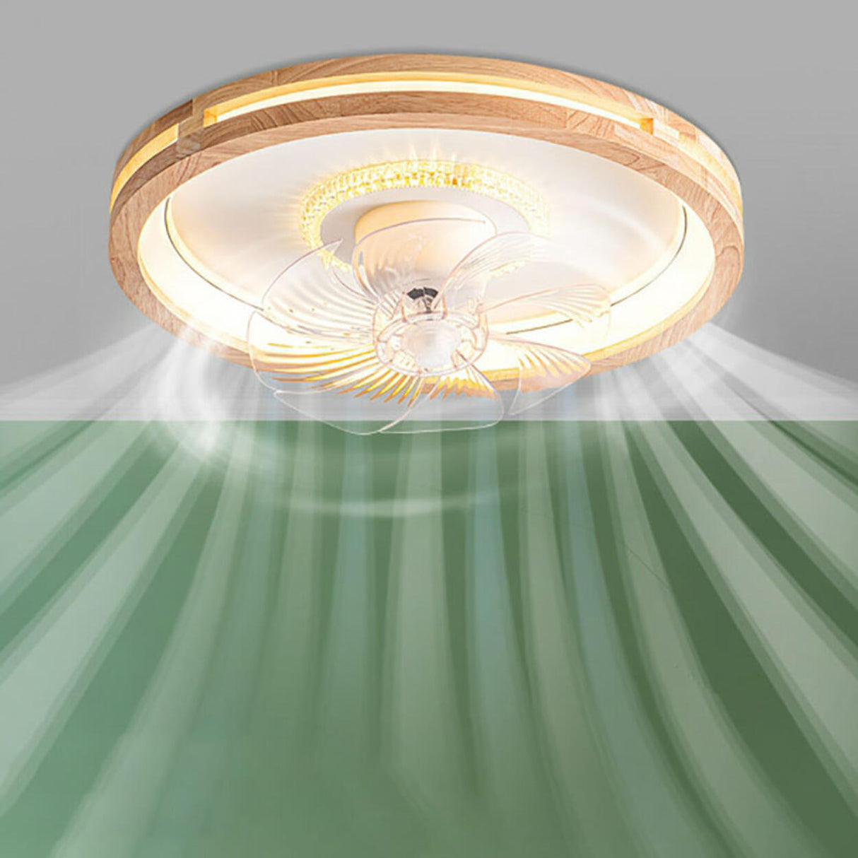 Wooden Round Clear Blade Remote Ceiling Fan with Light Image - 13