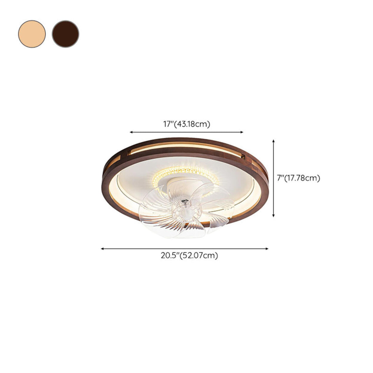 Wooden Round Clear Blade Remote Ceiling Fan with Light