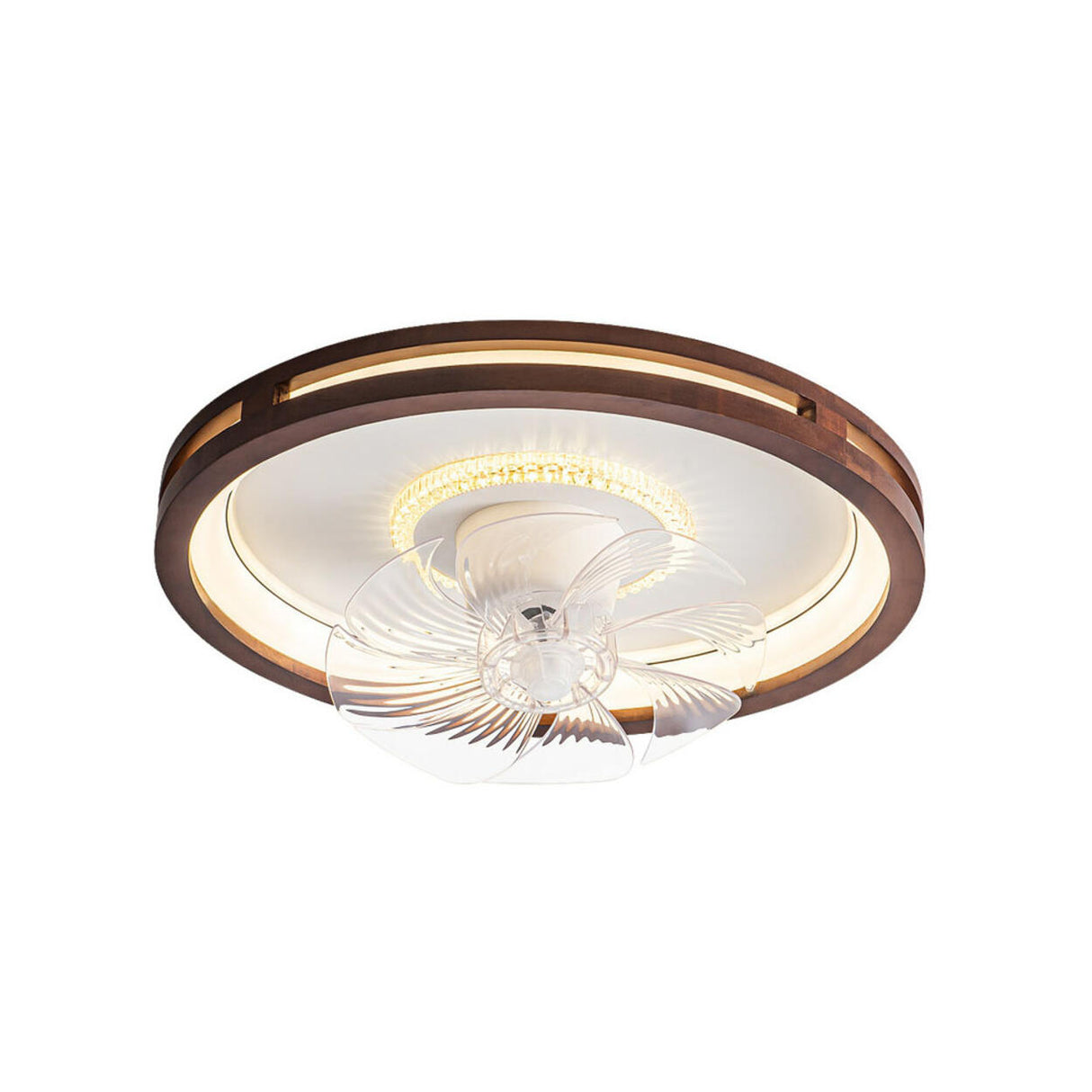 Wooden Round Clear Blade Remote Ceiling Fan with Light Image - 5