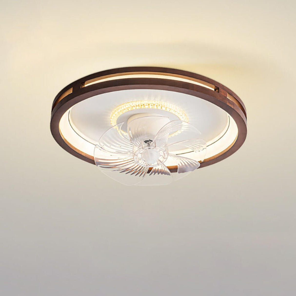 Wooden Round Clear Blade Remote Ceiling Fan with Light Image - 6