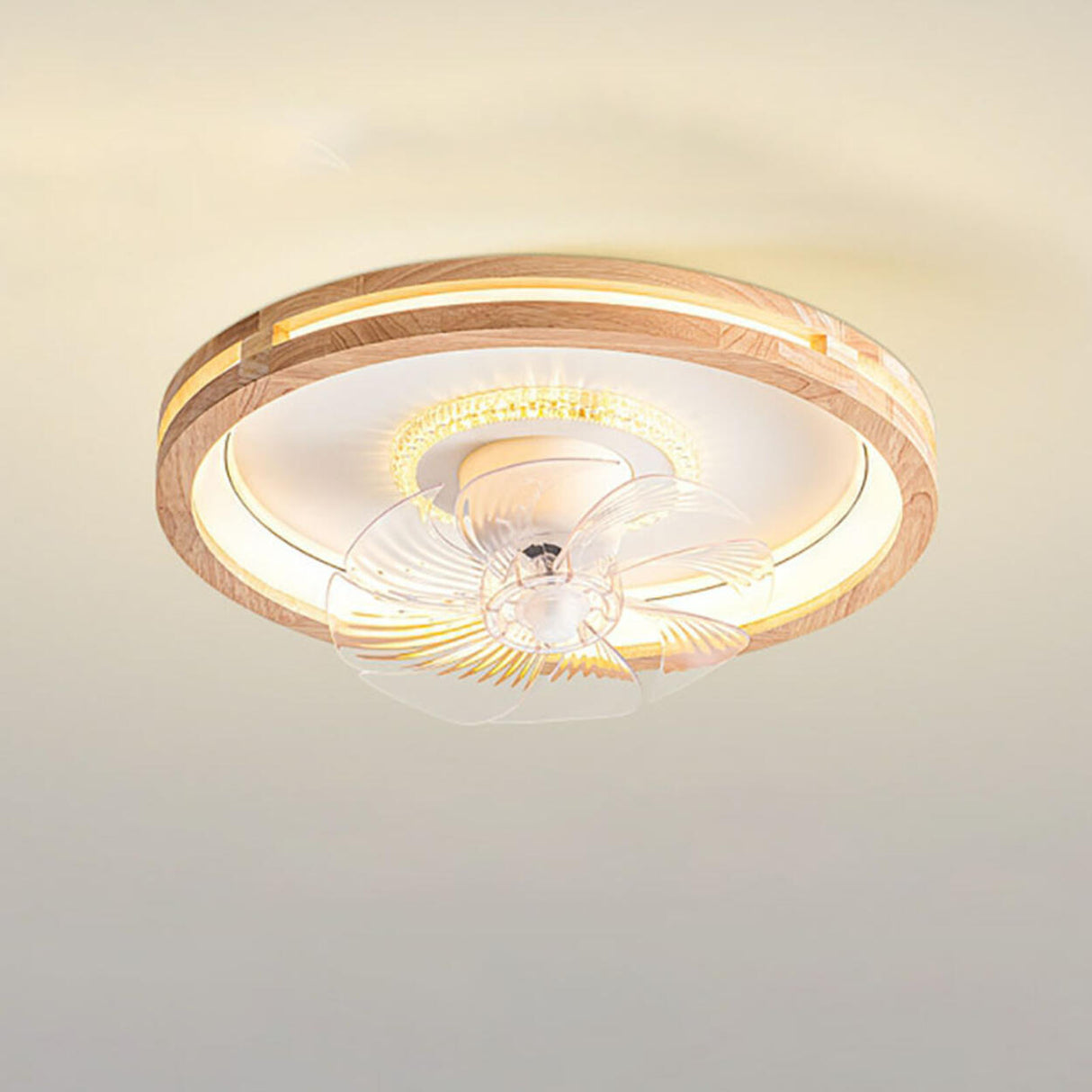Wooden Round Clear Blade Remote Ceiling Fan with Light Image - 7