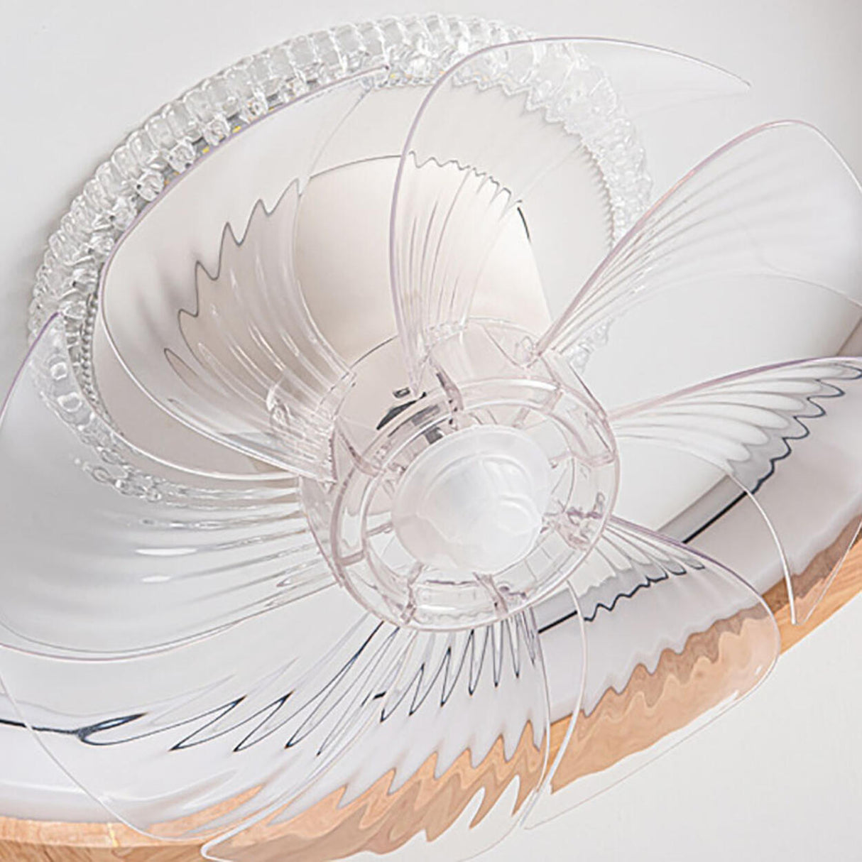 Wooden Round Clear Blade Remote Ceiling Fan with Light Image - 8