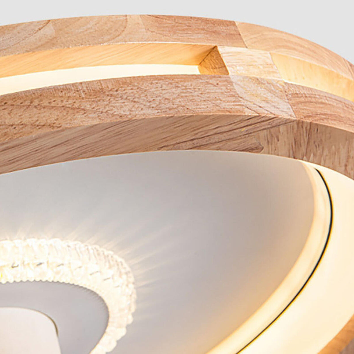 Wooden Round Clear Blade Remote Ceiling Fan with Light Image - 9