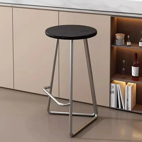 Wooden Round Metal Tripod Base Bar Stool with Footrest Image - 1