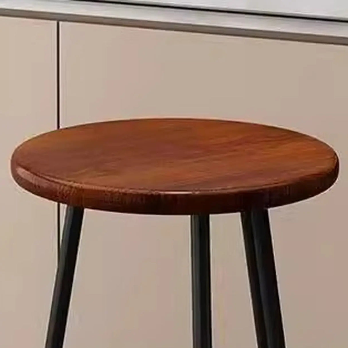 Wooden Round Metal Tripod Base Bar Stool with Footrest Image - 12