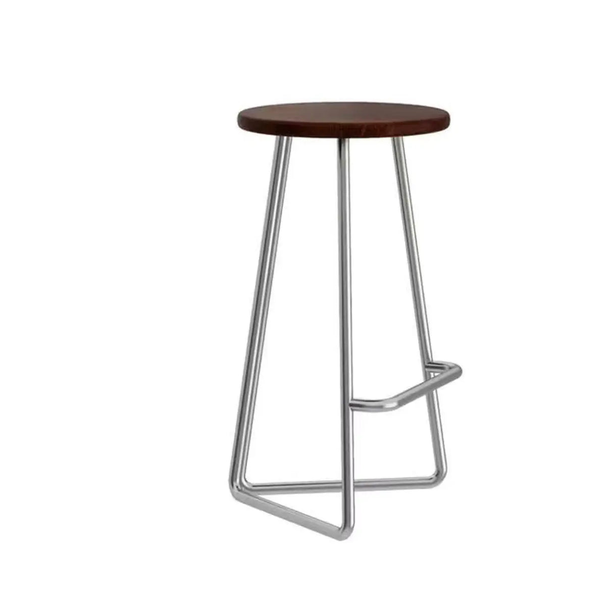 Wooden Round Metal Tripod Base Bar Stool with Footrest Image - 3