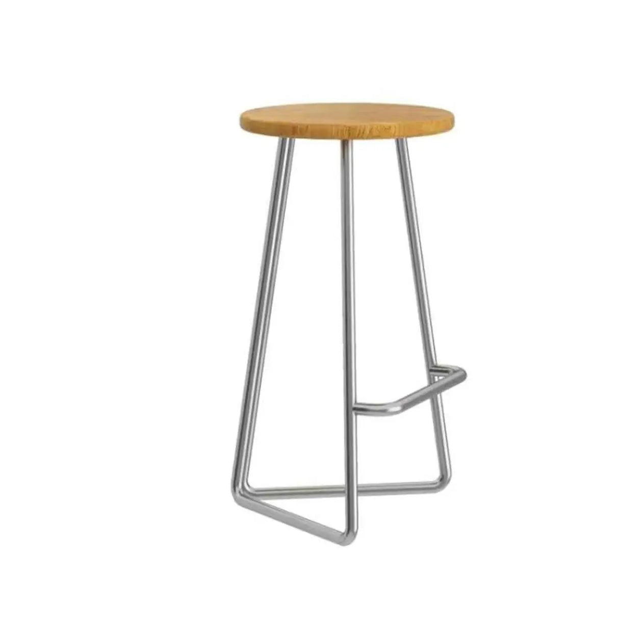 Wooden Round Metal Tripod Base Bar Stool with Footrest Image - 5