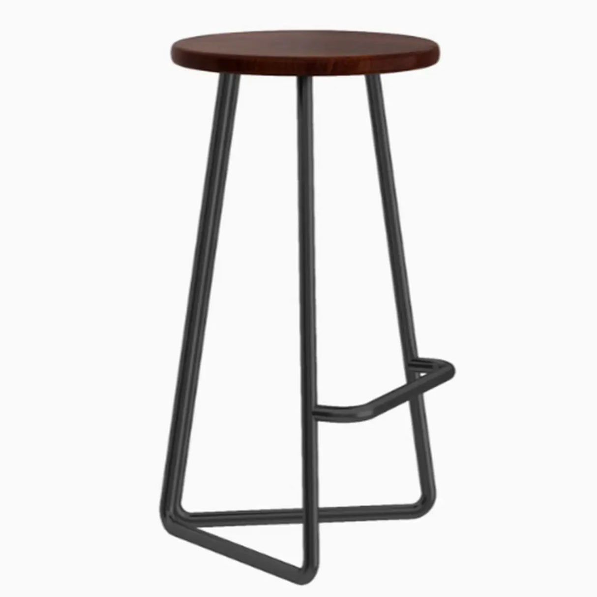 Wooden Round Metal Tripod Base Bar Stool with Footrest Image - 9