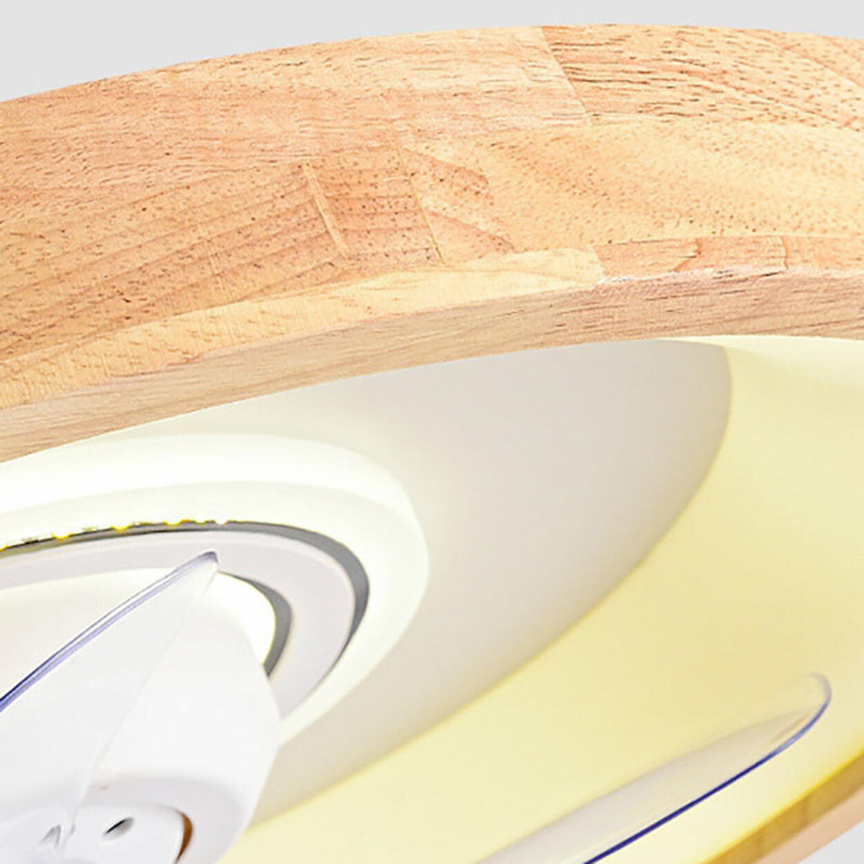 Wooden Round Remote Control Flush Mount Light with Fan Image - 10