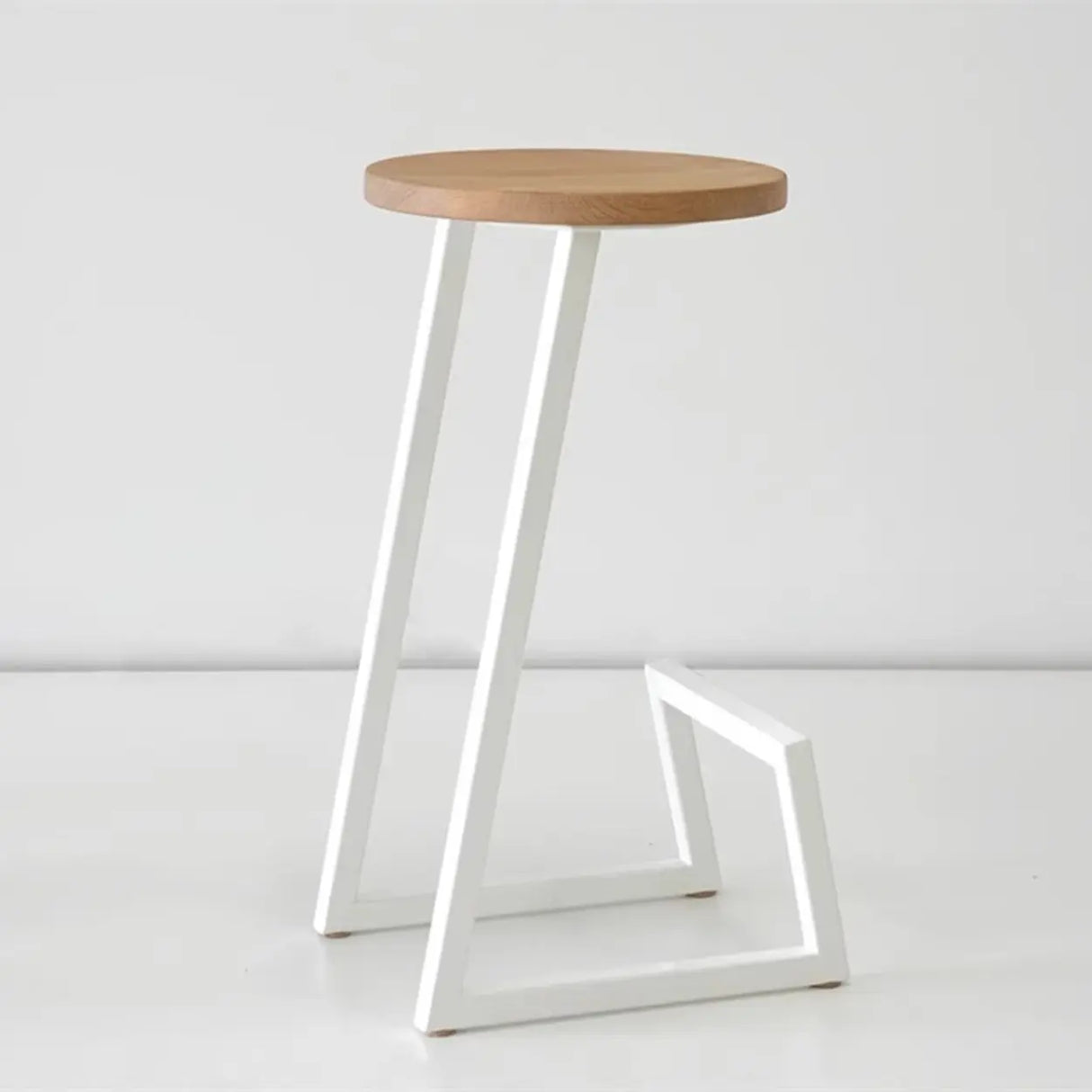 Wooden Round Unique Iron Sled Base Backless Bar Stool Image - 1