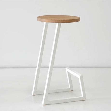 Wooden Round Unique Iron Sled Base Backless Bar Stool Image - 1