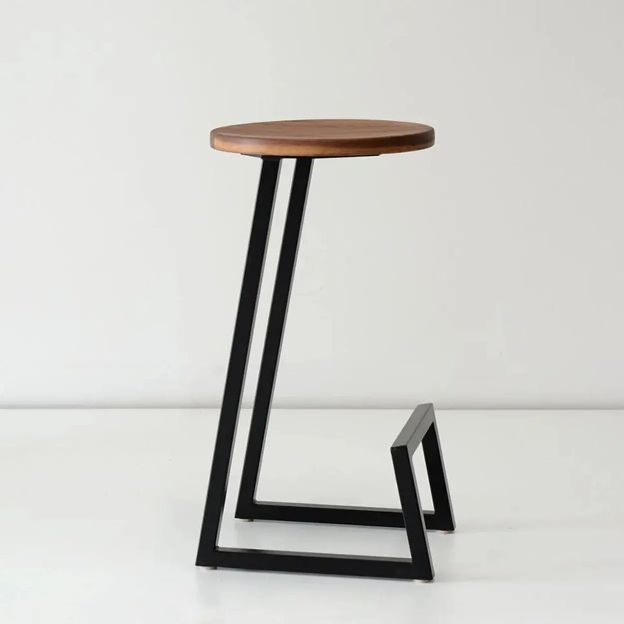 Wooden Round Unique Iron Sled Base Backless Bar Stool Image - 2