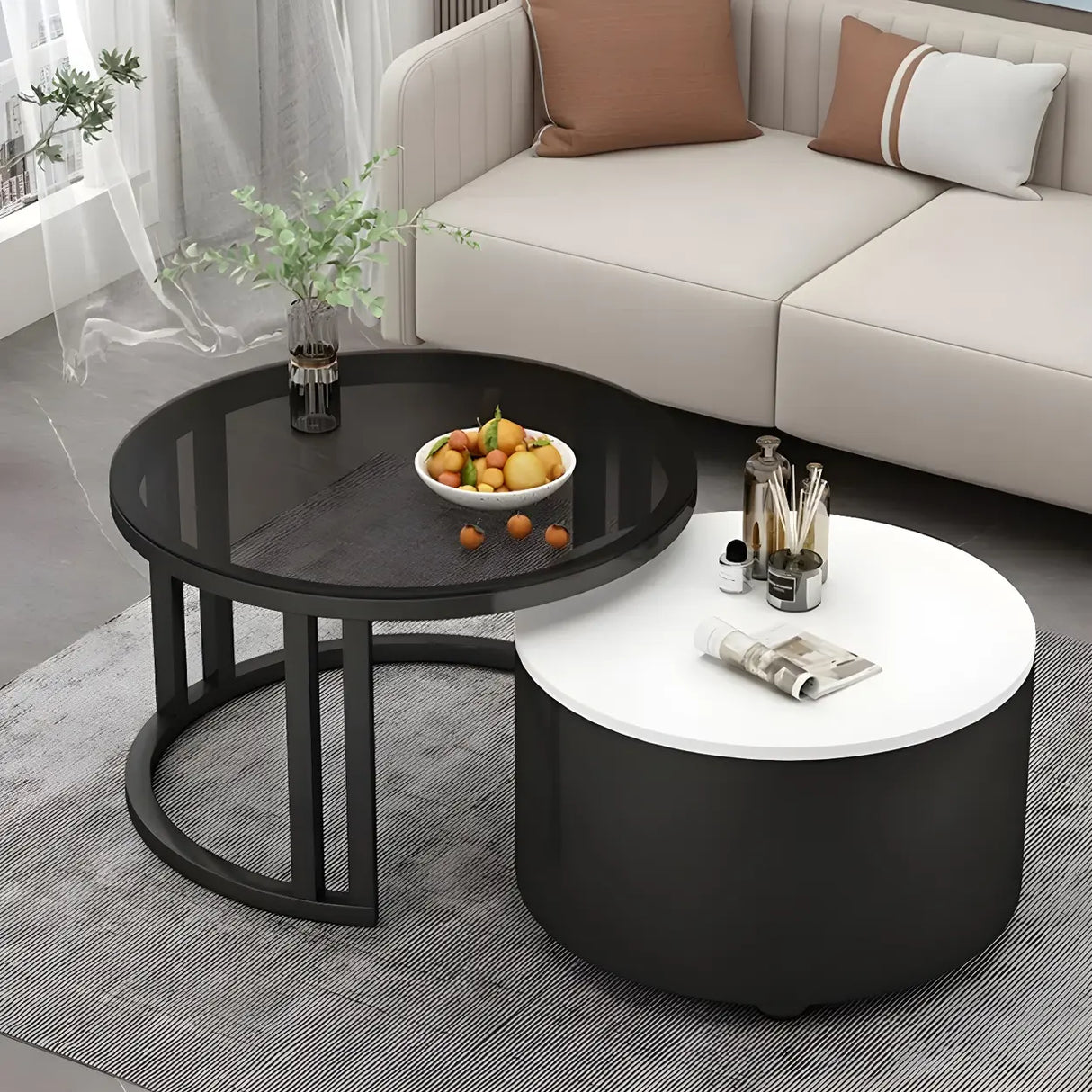 Wooden Stone Round Storage Nesting Coffee Tables Image - 10