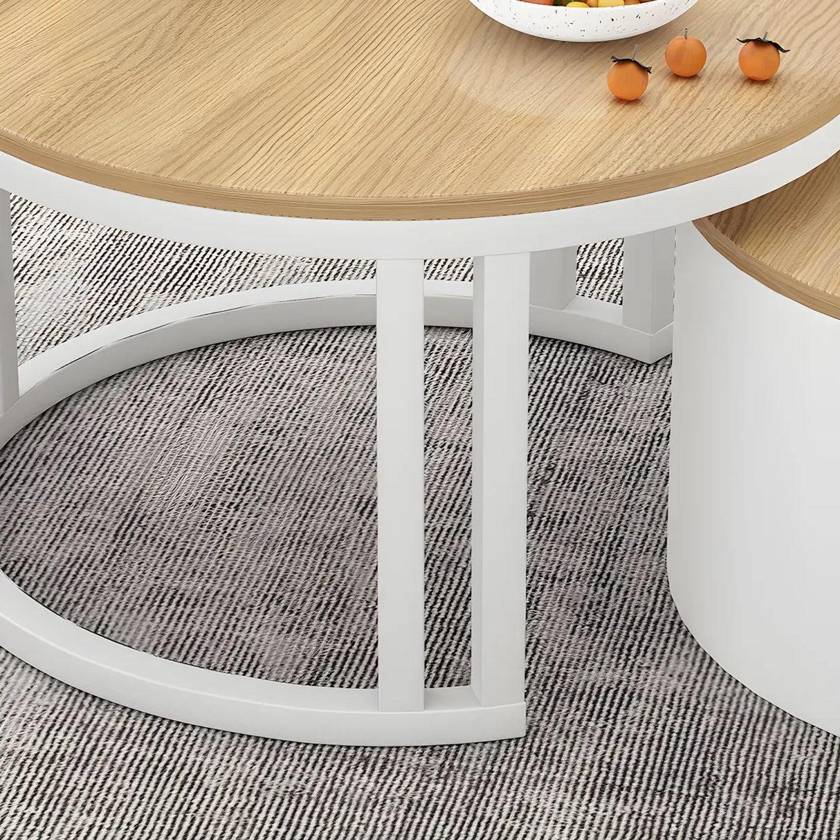 Wooden Stone Round Storage Nesting Coffee Tables Image - 14