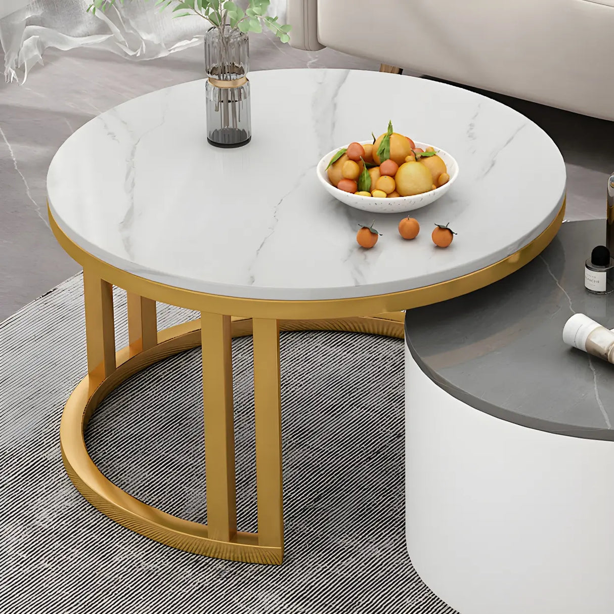 Wooden Stone Round Storage Nesting Coffee Tables Image - 17