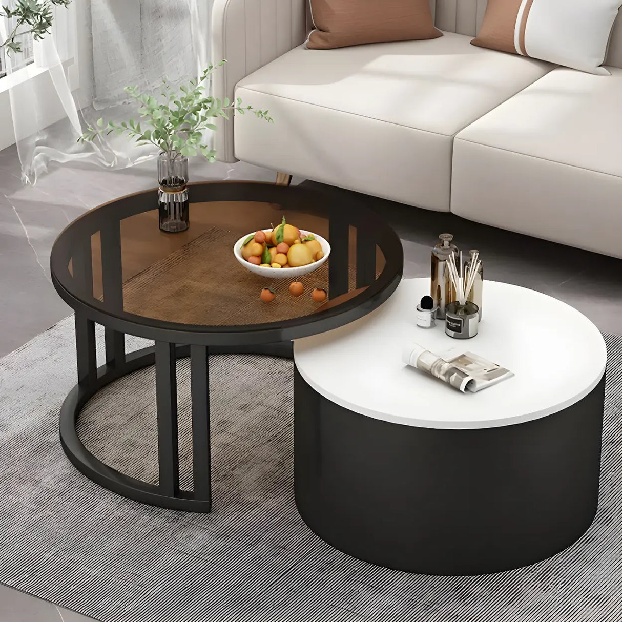 Wooden Stone Round Storage Nesting Coffee Tables Image - 18