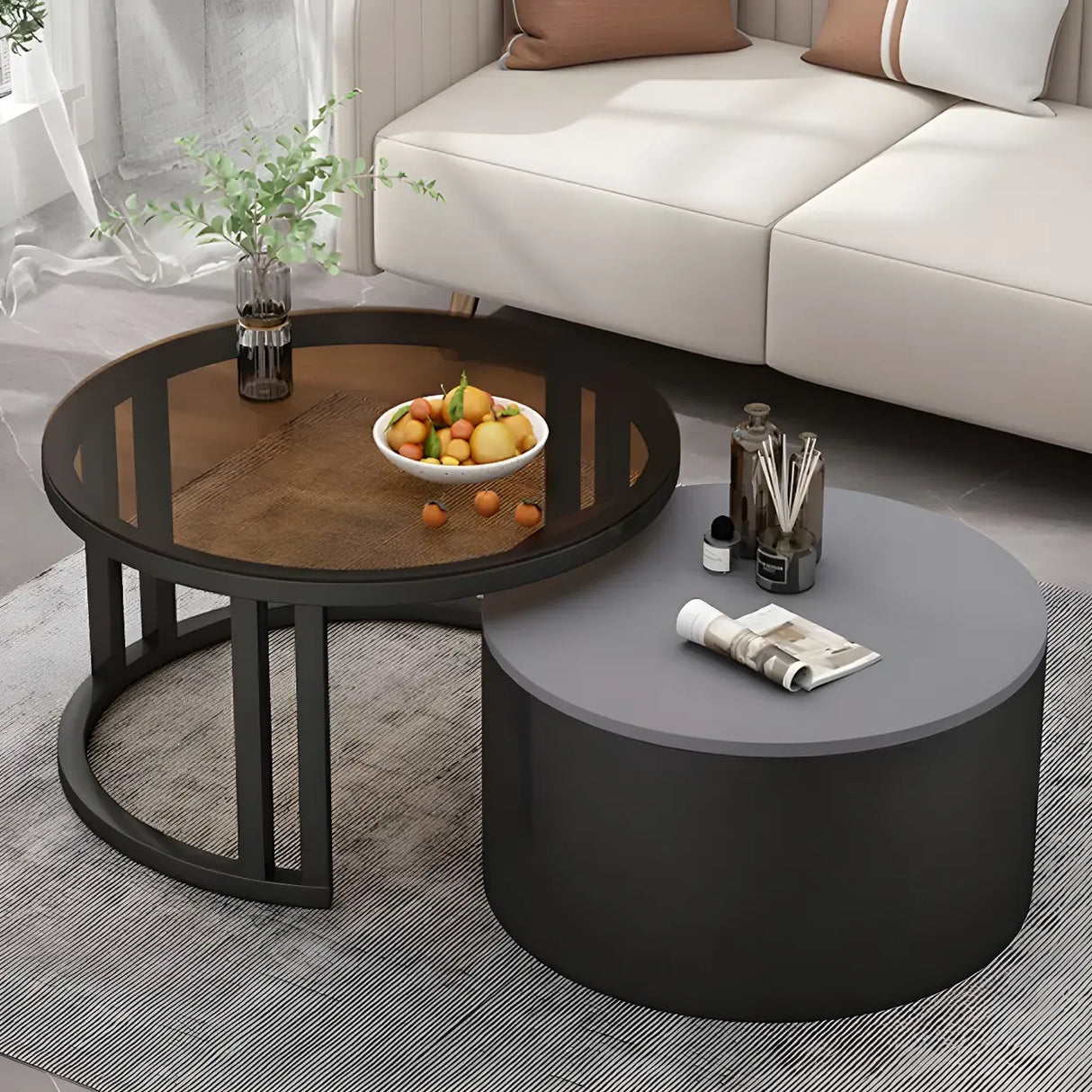 Wooden Stone Round Storage Nesting Coffee Tables Image - 19