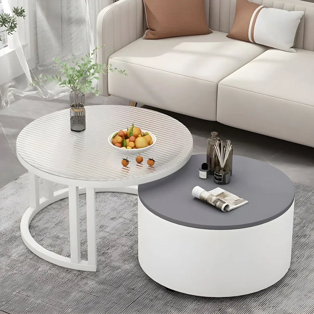 Wooden Stone Round Storage Nesting Coffee Tables Image - 31