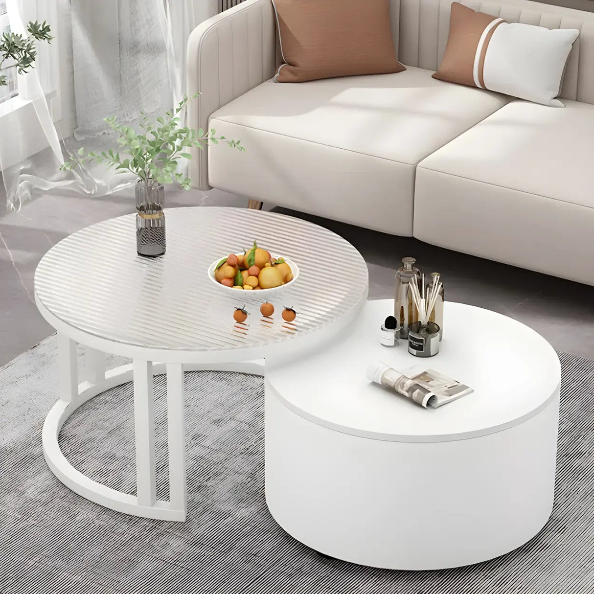 Wooden Stone Round Storage Nesting Coffee Tables Image - 32