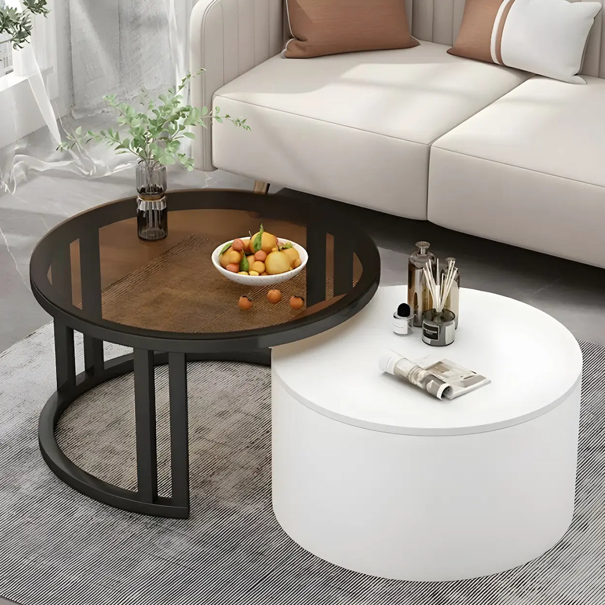 Wooden Stone Round Storage Nesting Coffee Tables Image - 36
