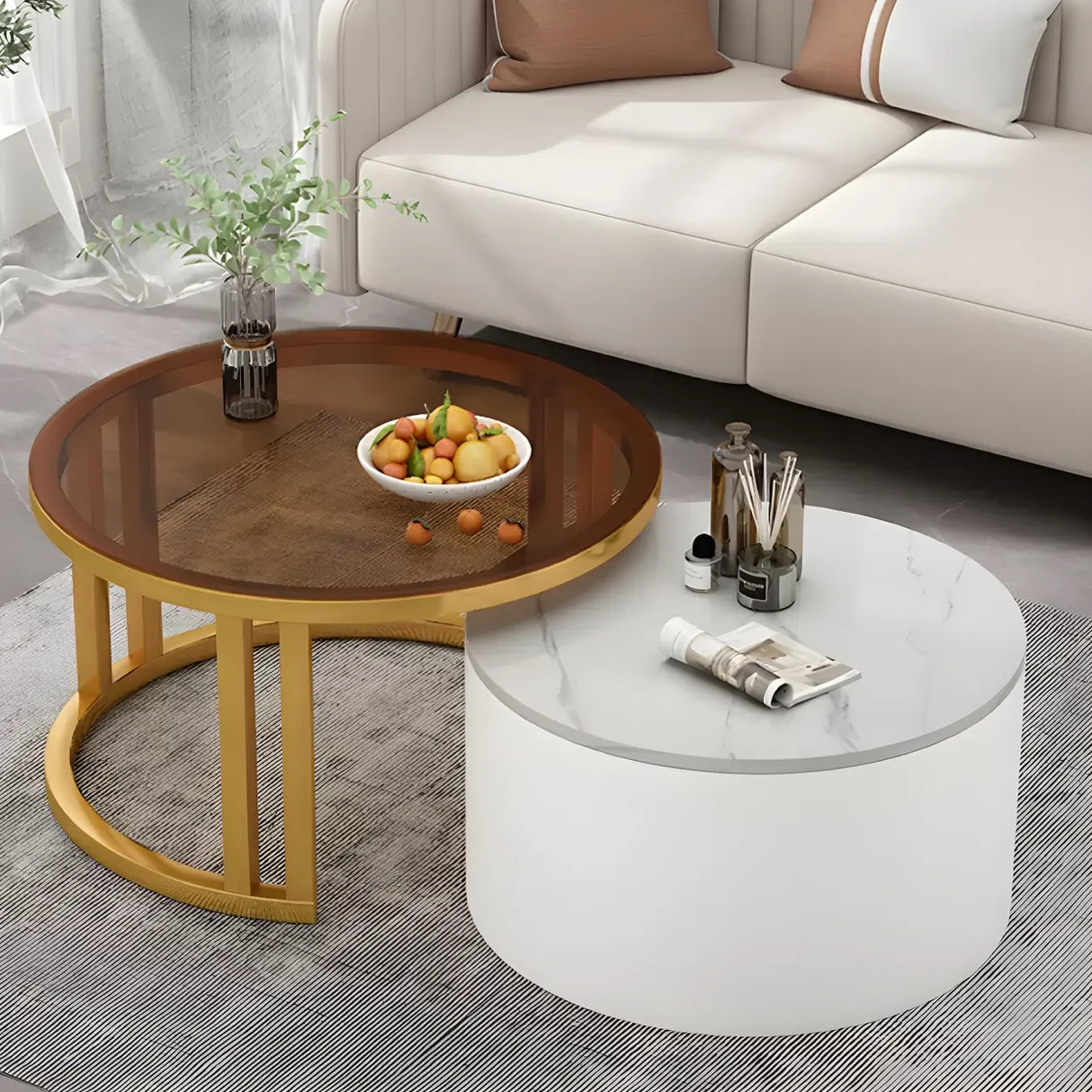 Wooden Stone Round Storage Nesting Coffee Tables Image - 39