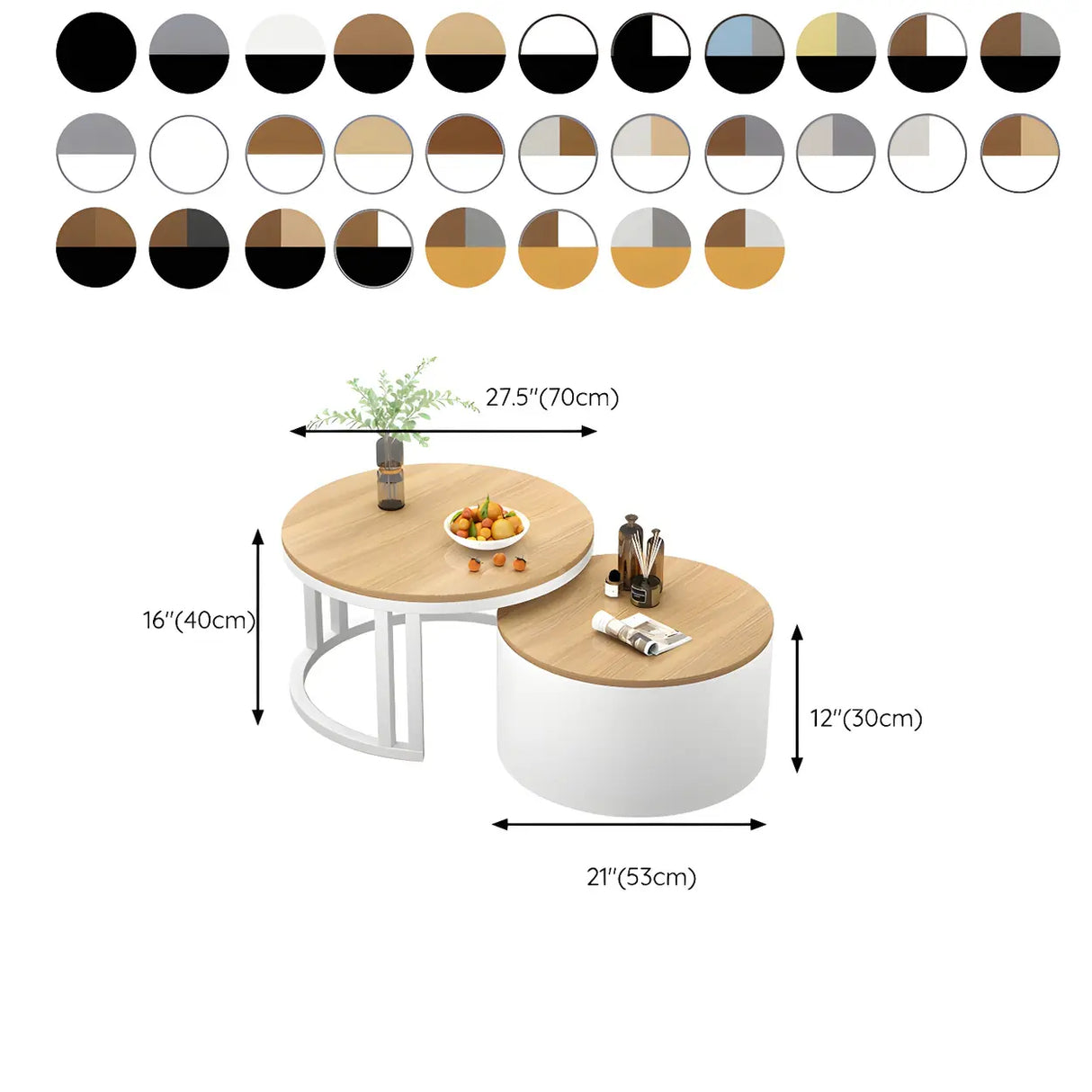 Wooden Stone Round Storage Nesting Coffee Tables