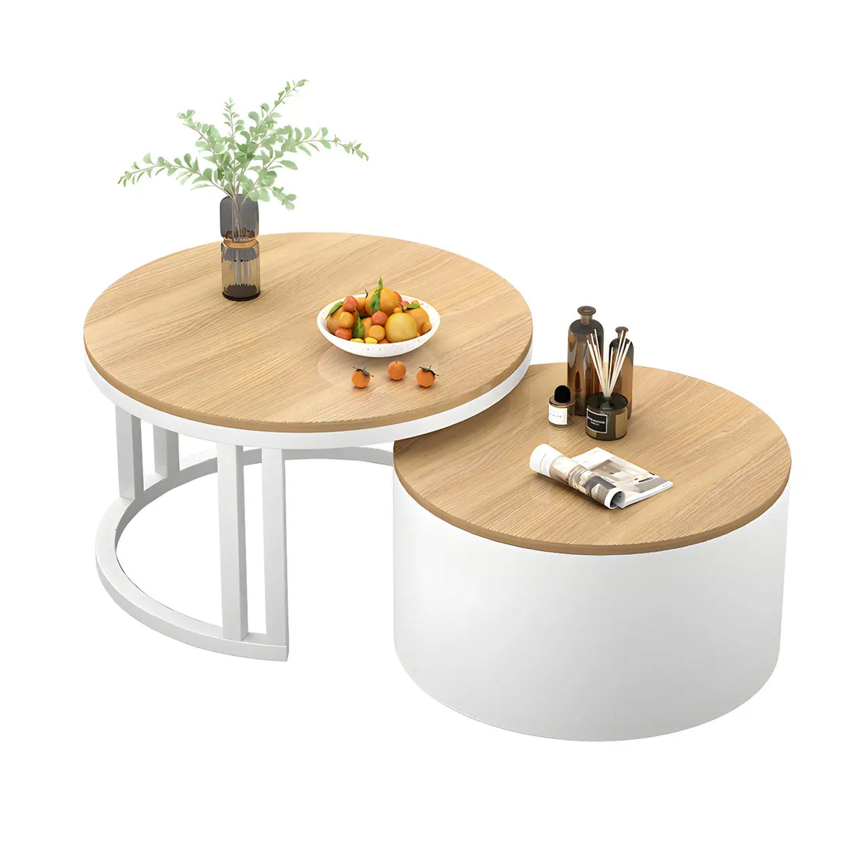 Wooden Stone Round Storage Nesting Coffee Tables Image - 9