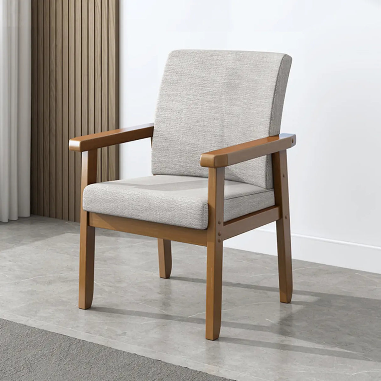 Wooden Upholstered Armrest Dining Chair Light Grey Image - 3