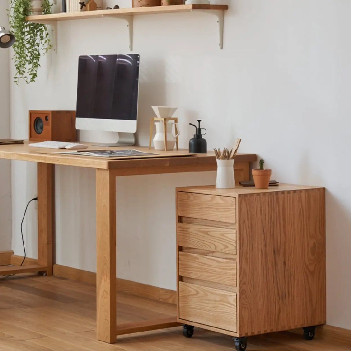 Wooden Vertical Oak Drawers Filing Cabinet with Wheels Image - 5