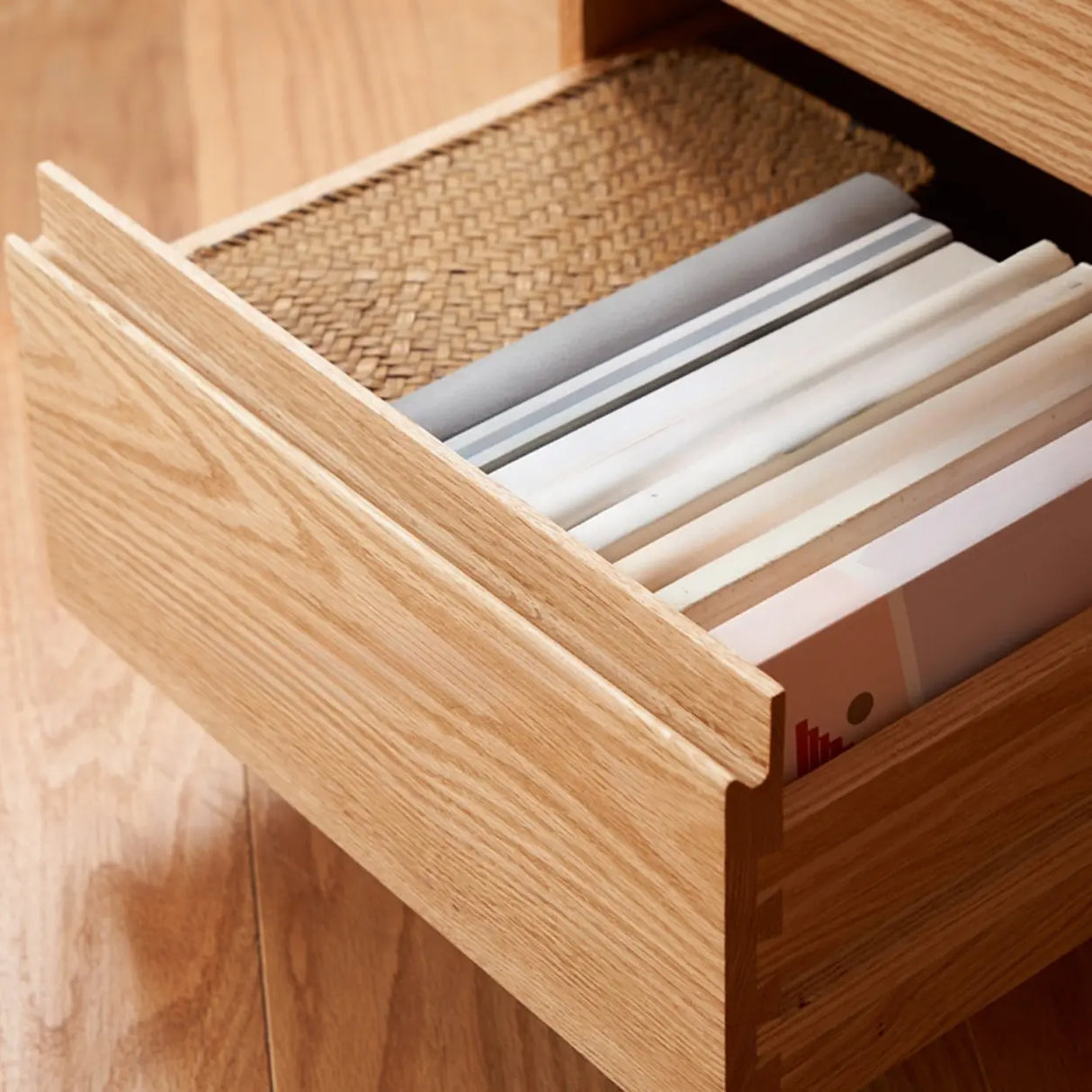 Wooden Vertical Oak Drawers Filing Cabinet with Wheels Image - 7