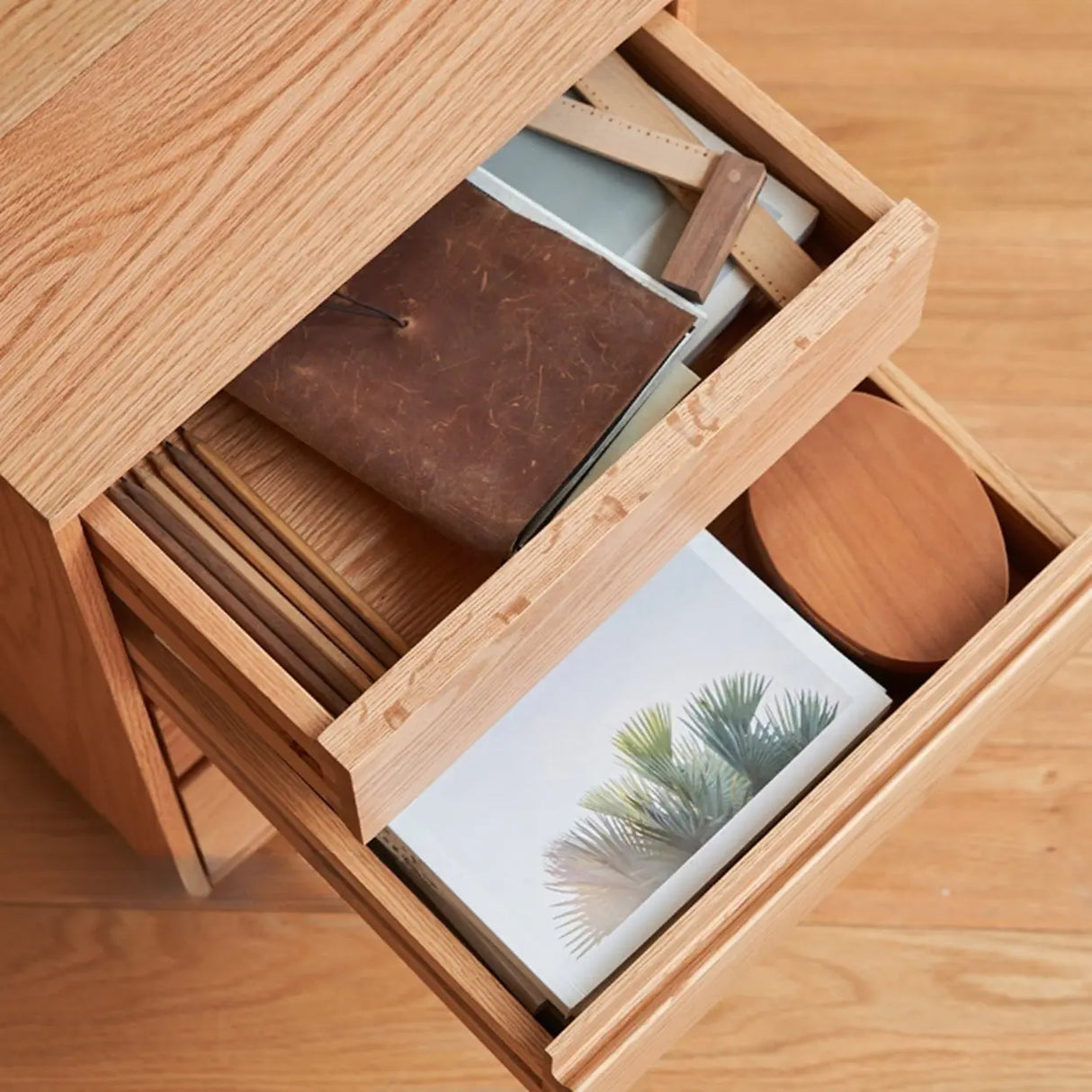 Wooden Vertical Oak Drawers Filing Cabinet with Wheels Image - 9