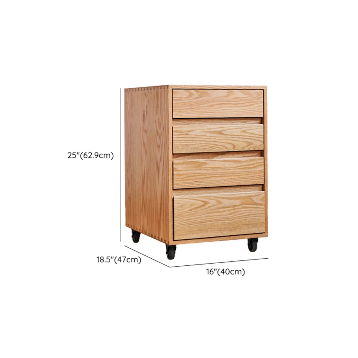 Wooden Vertical Oak Drawers Filing Cabinet with Wheels