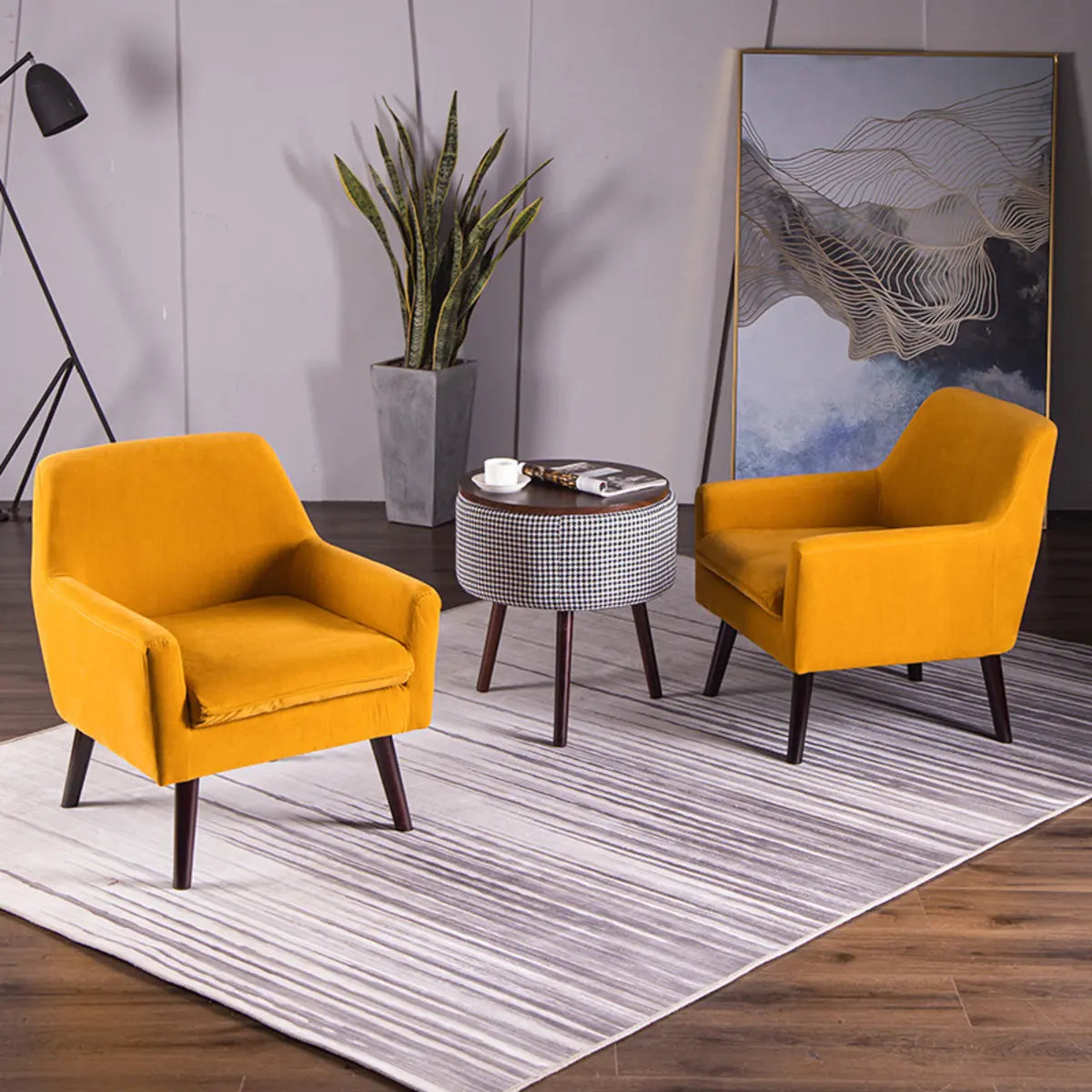 Yellow Cotton Linen Fixed Back Arm Chair with Slipcover Image - 1