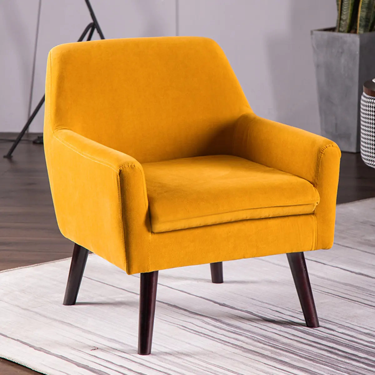 Yellow Cotton Linen Fixed Back Arm Chair with Slipcover Image - 13