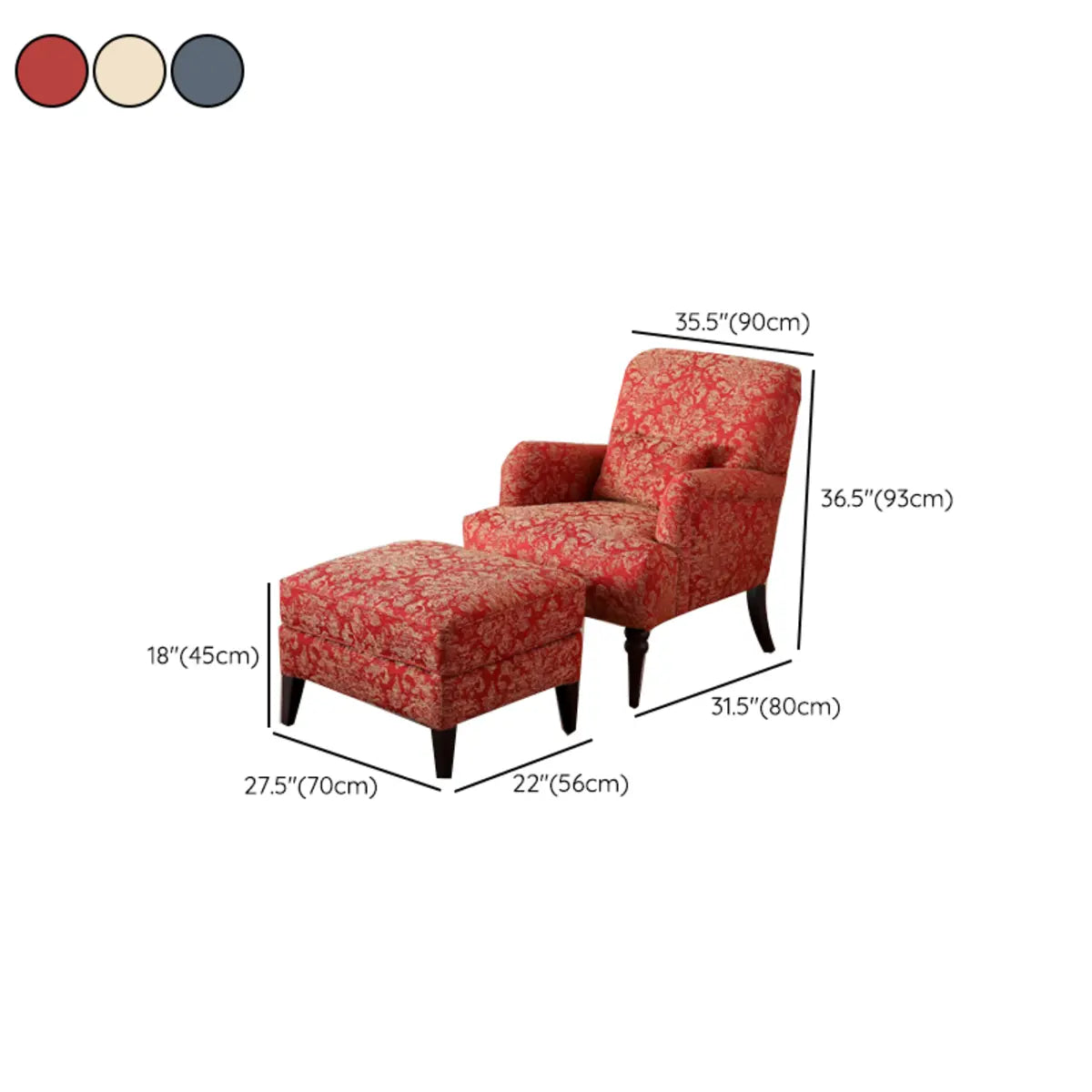 Yellow Cotton Linen Striped Accent Chair with Ottoman